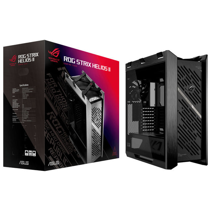 ASUS ROG Strix Helios II GX601S, case midi tower gaming, vetro temperato, alluminio CNC, E-ATX ATX mATX mini-ITX, 4x ventole 140 mm, ARGB, nero