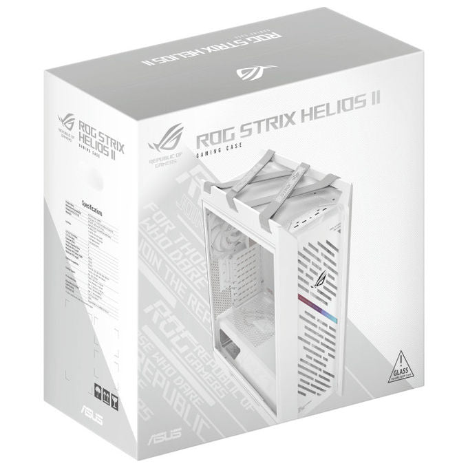 ASUS ROG Strix Helios II case midi tower, bianco, vetro temperato, ATX E-ATX mATX mini-ITX, alluminio CNC, 4x ventole 140 mm, ARGB Aura Sync
