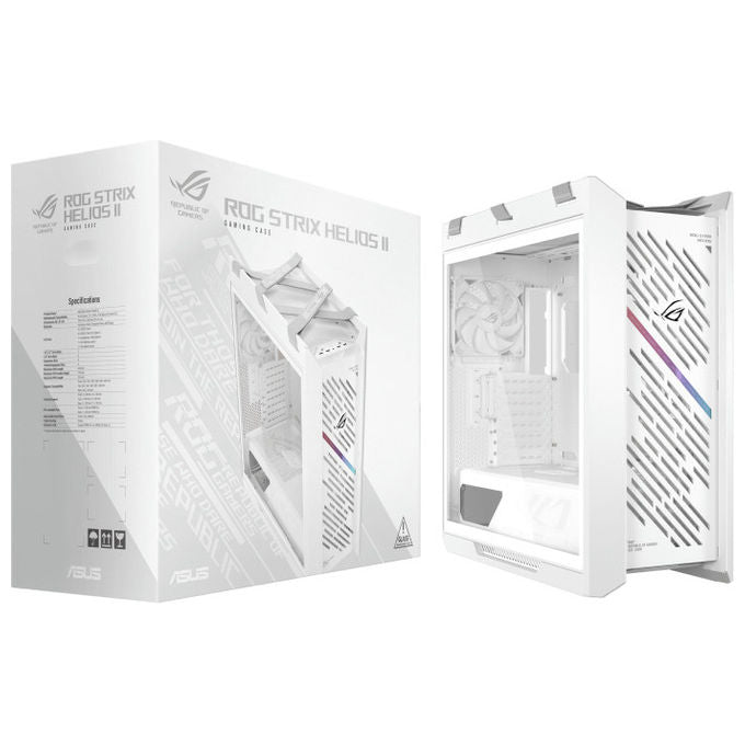 ASUS ROG Strix Helios II case midi tower, bianco, vetro temperato, ATX E-ATX mATX mini-ITX, alluminio CNC, 4x ventole 140 mm, ARGB Aura Sync