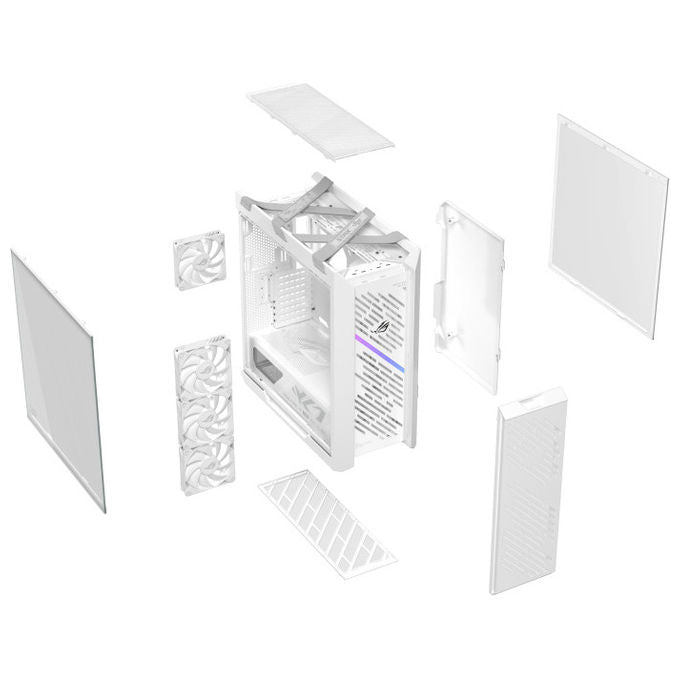 ASUS ROG Strix Helios II case midi tower, bianco, vetro temperato, ATX E-ATX mATX mini-ITX, alluminio CNC, 4x ventole 140 mm, ARGB Aura Sync