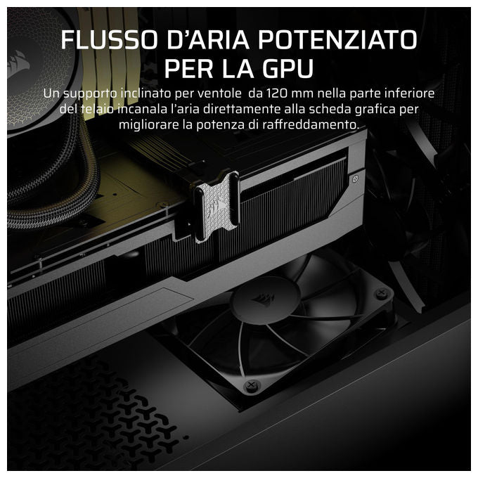 Corsair 3200D RS, case PC mid tower, 3 ventole RS120 incluse, radiatore 360 mm, scheda madre connessione inversa, vetro temperato, nero