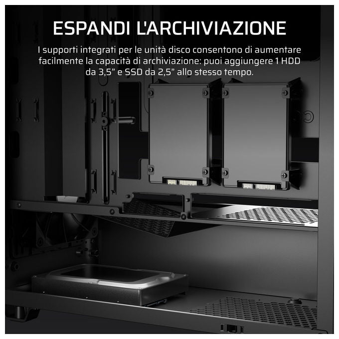 Corsair 3200D RS, case PC mid tower, 3 ventole RS120 incluse, radiatore 360 mm, scheda madre connessione inversa, vetro temperato, nero