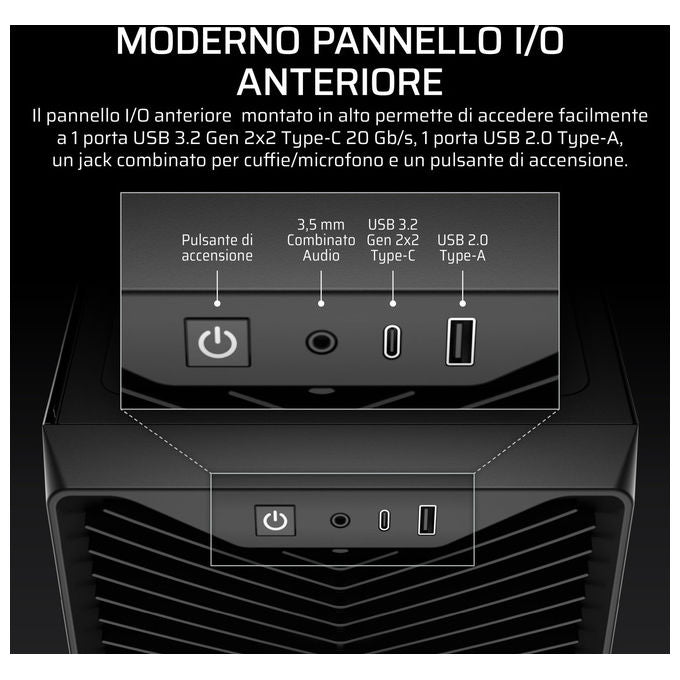 Corsair 3200D RS, case PC mid tower, 3 ventole RS120 incluse, radiatore 360 mm, scheda madre connessione inversa, vetro temperato, nero