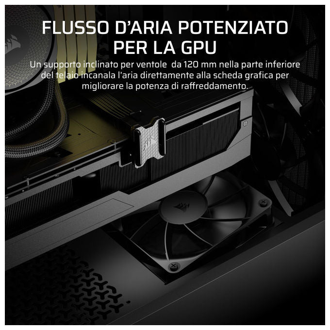 Corsair case PC mid tower 3200D RS, 3 ventole RS120 incluse, supporto radiatore 360mm, connessione inversa, vetro temperato, fumo