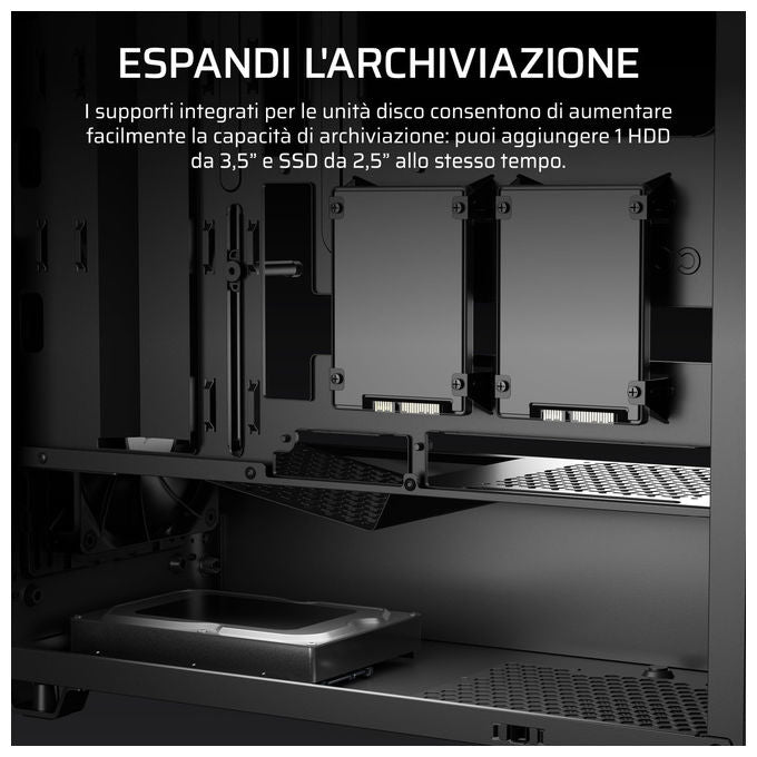 Corsair case PC mid tower 3200D RS, 3 ventole RS120 incluse, supporto radiatore 360mm, connessione inversa, vetro temperato, fumo
