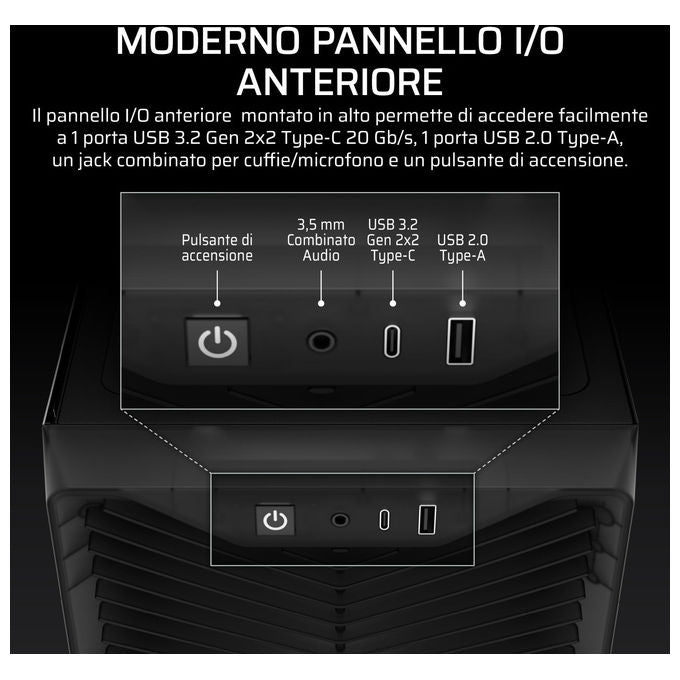 Corsair case PC mid tower 3200D RS, 3 ventole RS120 incluse, supporto radiatore 360mm, connessione inversa, vetro temperato, fumo