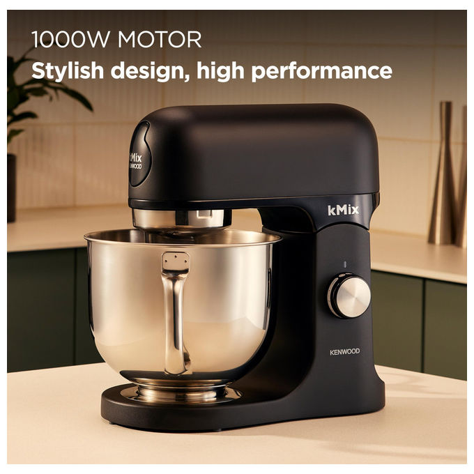 Kenwood impastatrice planetaria kMix KMX751ABK, 1000 W, ciotola 5 litri inox, 6 velocita', movimento planetario, nera