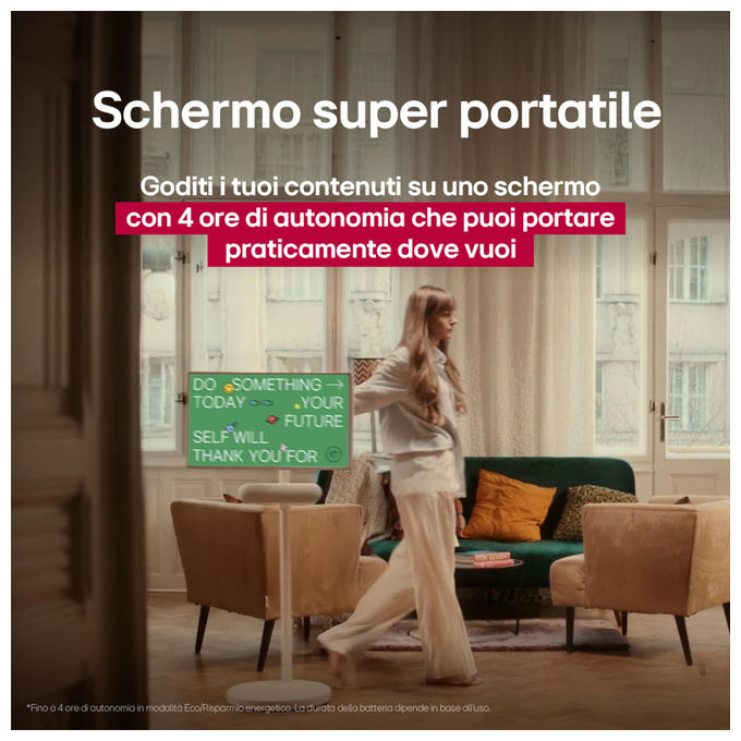 LG StanbyME 2 27LX6TDGA, monitor portatile touchscreen 27 pollici QHD, batteria 4 ore, webOS, Dolby Vision, Dolby Atmos, Wi-Fi, HDMI, USB-C