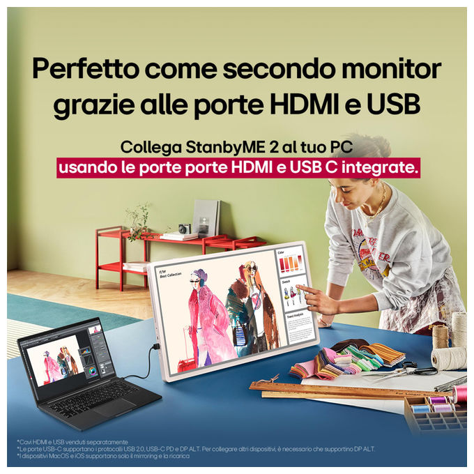 LG StanbyME 2 27LX6TDGA, monitor portatile touchscreen 27 pollici QHD, batteria 4 ore, webOS, Dolby Vision, Dolby Atmos, Wi-Fi, HDMI, USB-C