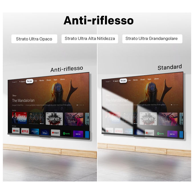 Metz smart tv 55 pollici QD MiniLED 4K, Google TV, schermo opaco antiriflesso, Dolby Vision, Dolby Atmos, HDR10+, MEMC, 55MNH7000Z