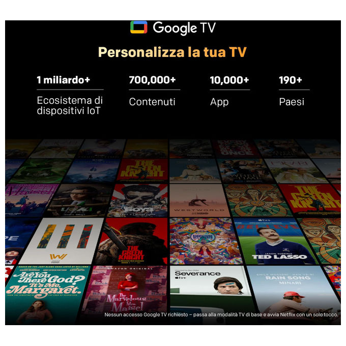 Metz smart tv 55 pollici QD MiniLED 4K, Google TV, schermo opaco antiriflesso, Dolby Vision, Dolby Atmos, HDR10+, MEMC, 55MNH7000Z