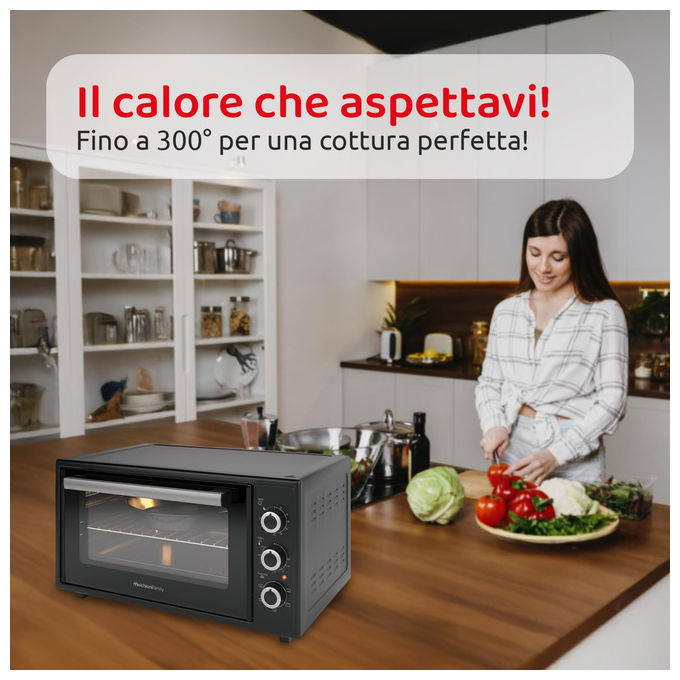 Melchioni forno elettrico ventilato Ardente 45, 45 litri, 300°C, 1634W, timer 90 minuti, nero