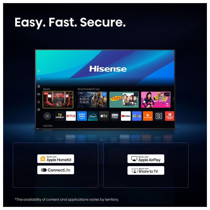 Hisense smart tv 32A59S, 32 pollici, QLED Full HD, VIDAA, Wi-Fi, HDR10, Dolby Atmos, nero