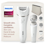 Philips epilatore beauty set all-in-one BRE738-00, corpo e viso, 7 accessori, SkinLED, 32 pinzette, senza fili, docciabile