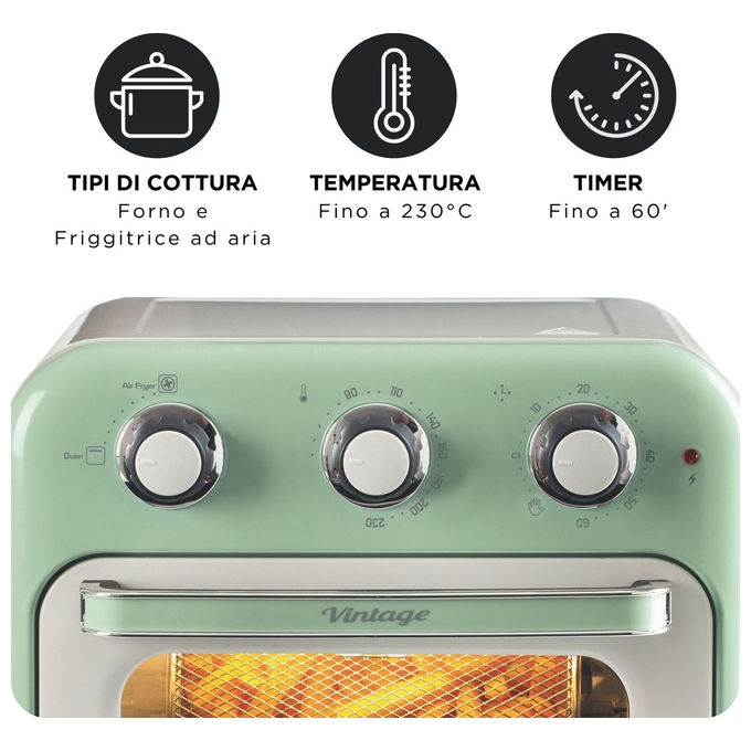 Ariete 4632 Vintage Friggitrice ad aria 2in1 16 L 1400 W Timer 60 min Temperatura 80-230°C colore Verde
