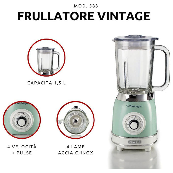 Ariete 583 Vintage Frullatore da tavolo 1,5 L 1000 W 4 Lame Acciaio Inox 4 Velocita' Pulse Tritaghiaccio colore Verde