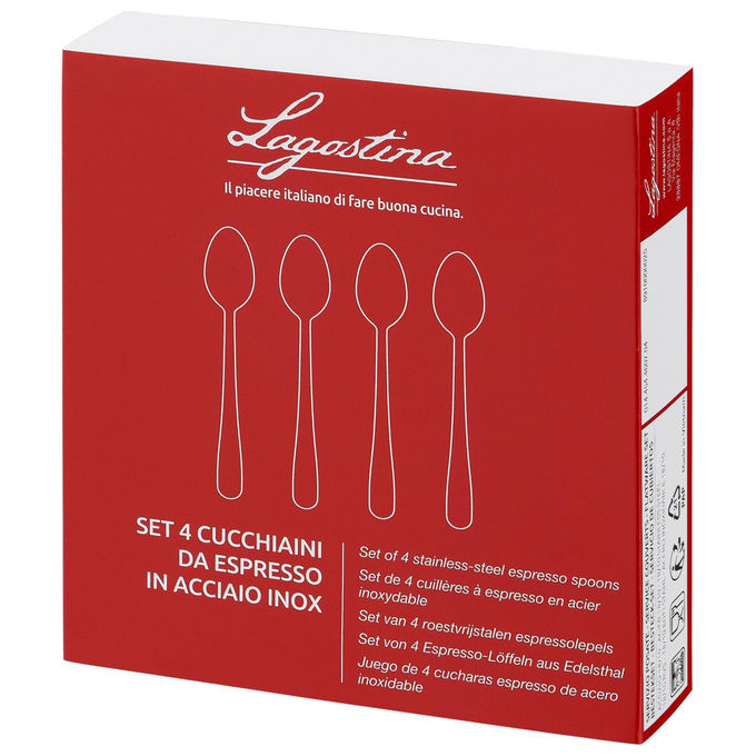 Lagostina Lavinia set 4 cucchiaini da caffe' espresso, acciaio inox 18-10, lavabile in lavastoviglie