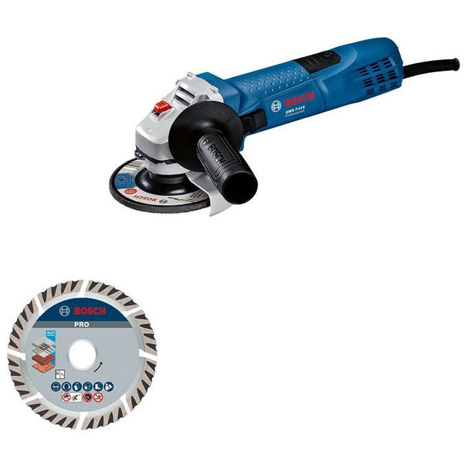 Bosch smerigliatrice angolare GWS 7-115, 720 W, disco diamantato, 115 mm, 11000 giri-min, 1,9 kg, Professional