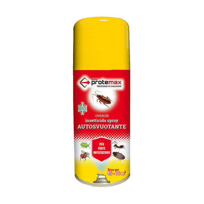 Protemax insetticida spray autosvuotante Overcid, 150 ml, abbattente immediato, insetti volanti e striscianti, copertura 45-75 mq
