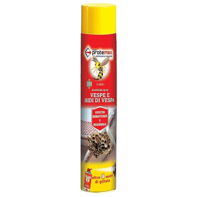 Protemax insetticida spray vespe e calabroni, 750 ml, lunga gittata 4 metri, azione abbattente e residua, nidi di vespa