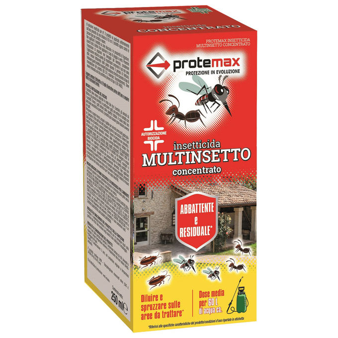 Protemax insetticida multinsetto concentrato 250 ml, cipermetrina 10%, insetti volanti e striscianti, uso interno ed esterno