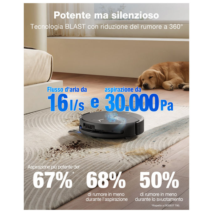Ecovacs DEEBOT T90 Pro Omni robot aspirapolvere lavapavimenti, 30000 Pa, stazione omni, svuotamento automatico, nero