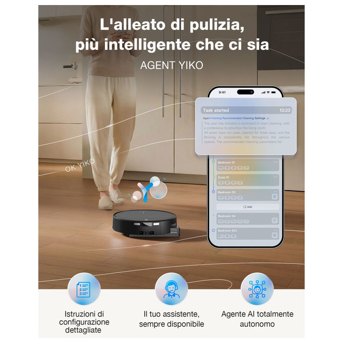 Ecovacs DEEBOT T90 Pro Omni robot aspirapolvere lavapavimenti, 30000 Pa, stazione omni, svuotamento automatico, nero