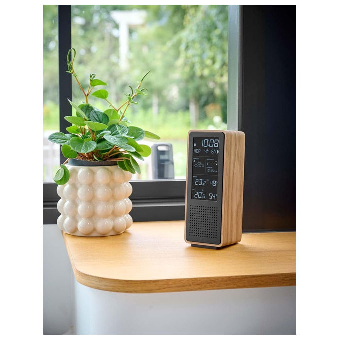 Thomson altoparlante Bluetooth e stazione meteo, 15W, Bluetooth 5.3, radio FM, sensore esterno wireless, orologio DCF, nero