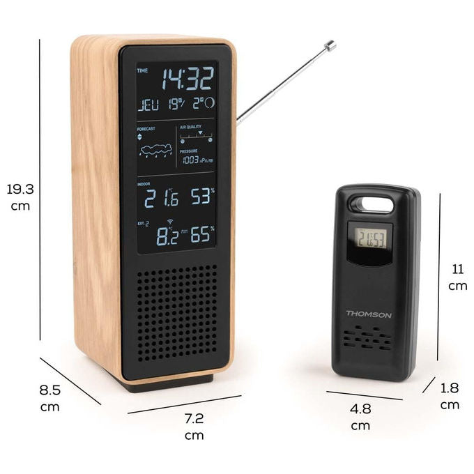 Thomson altoparlante Bluetooth e stazione meteo, 15W, Bluetooth 5.3, radio FM, sensore esterno wireless, orologio DCF, nero
