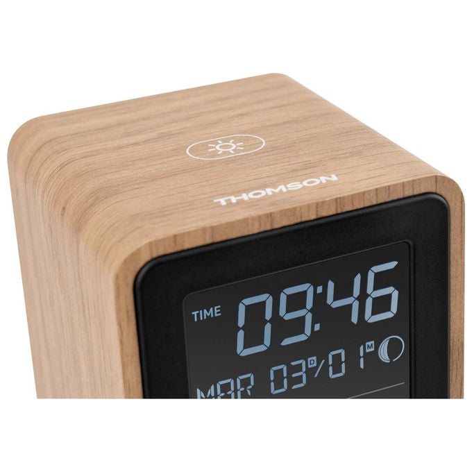 Thomson altoparlante Bluetooth e stazione meteo, 15W, Bluetooth 5.3, radio FM, sensore esterno wireless, orologio DCF, nero
