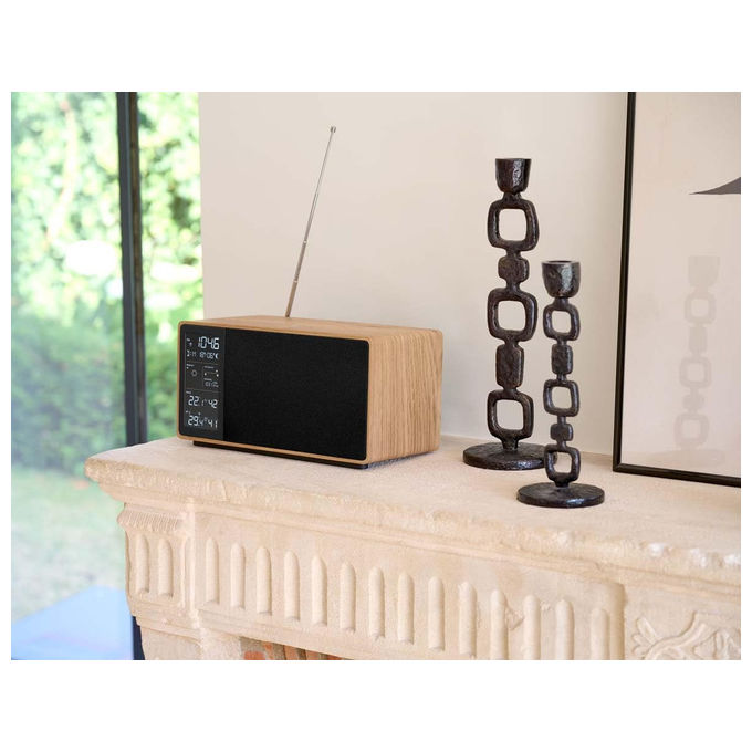 Thomson altoparlante Bluetooth con stazione meteo, 50 W, radio FM, sensore esterno wireless, orologio DCF, nero, WS202TBK