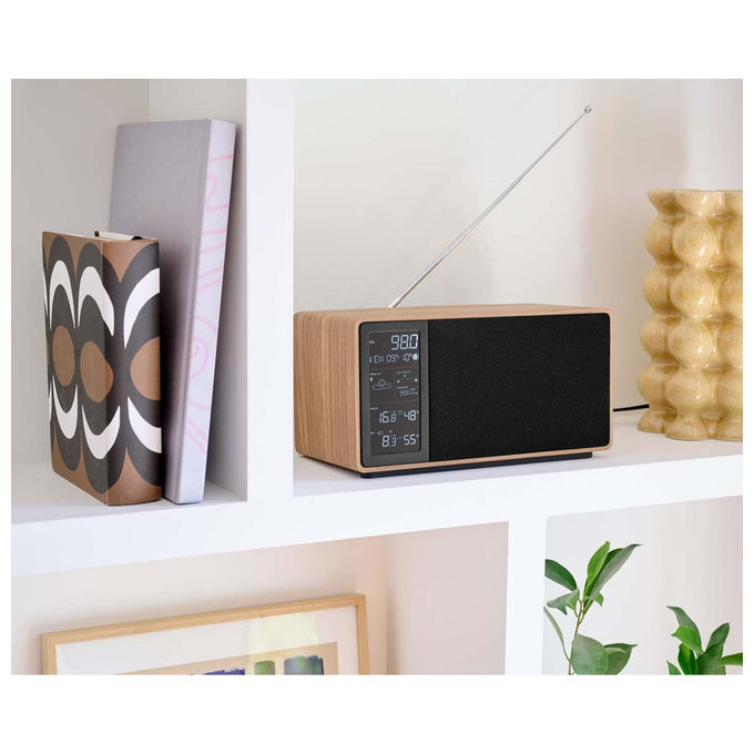 Thomson altoparlante Bluetooth con stazione meteo, 50 W, radio FM, sensore esterno wireless, orologio DCF, nero, WS202TBK