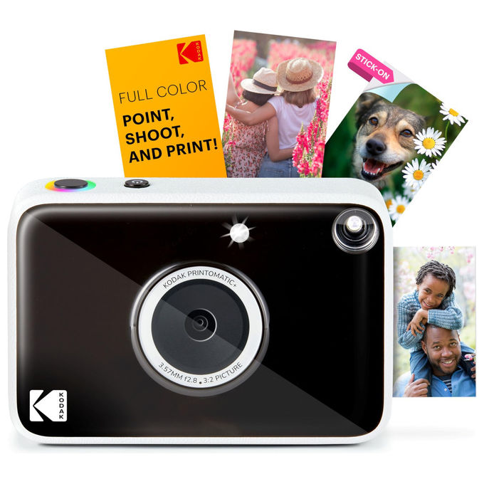Kodak Printomatic+ fotocamera istantanea digitale, 10 MP, stampa Zink 2x3'', LED RGB, foto adesive senza inchiostro, nera