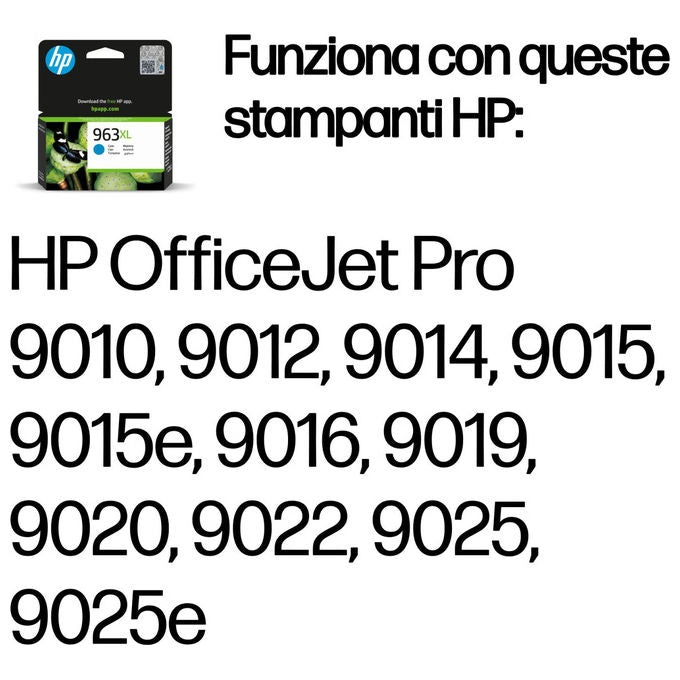 HP cartuccia inchiostro ciano 963XL, originale alta capacita', 1600 pagine, pigmento, compatibile OfficeJet Pro