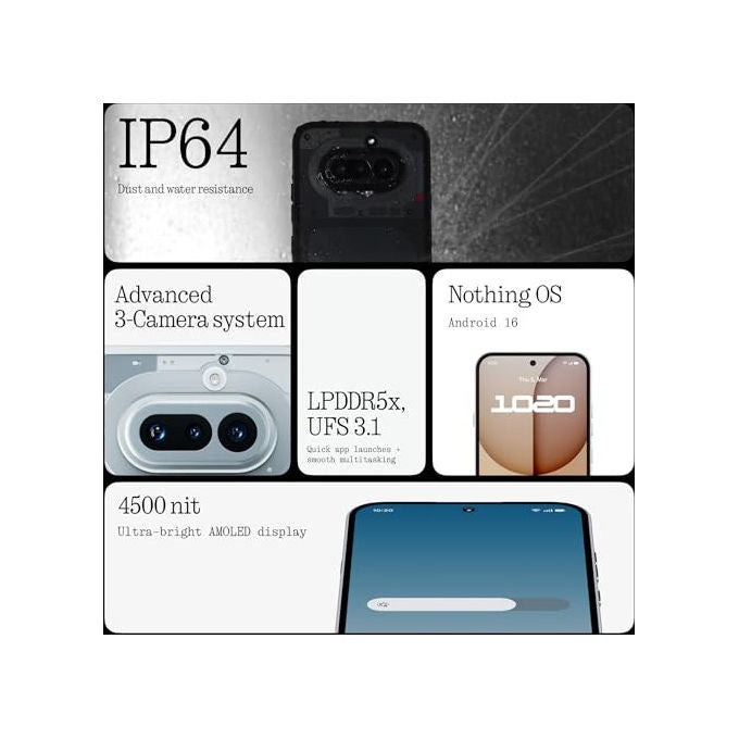 Nothing Phone 4a, smartphone 5G, tripla fotocamera 50MP, zoom 70x, display AMOLED 120Hz, 12GB RAM, 256GB, Bianco
