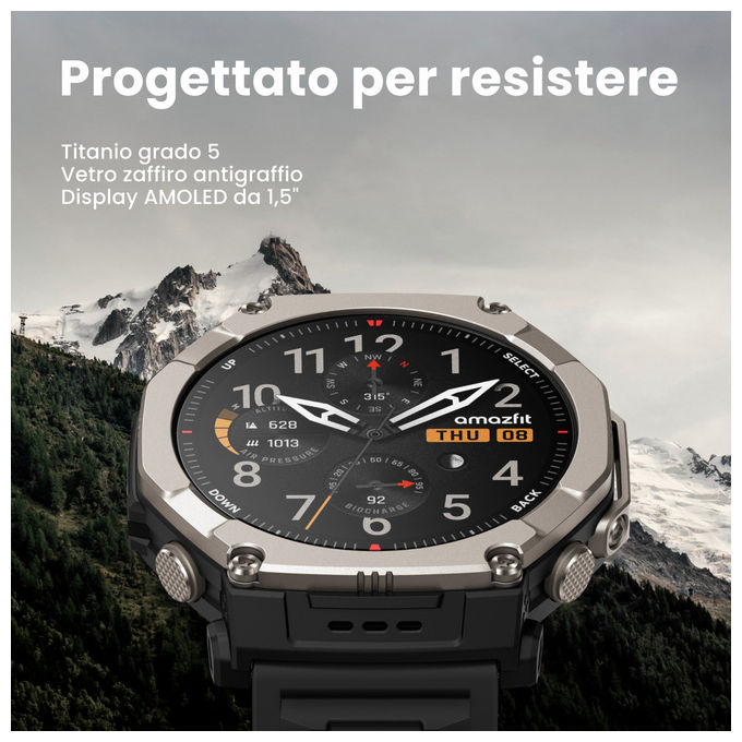 Amazfit T-Rex Ultra 2 smartwatch, cassa 51 mm titanio grado 5, display AMOLED, GPS dual-band, mappe precaricate, 30 giorni autonomia, nero