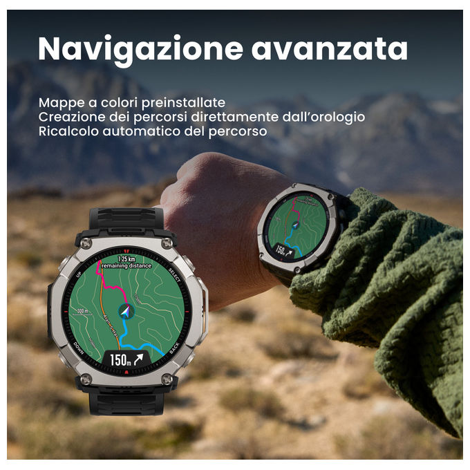 Amazfit T-Rex Ultra 2 smartwatch, cassa 51 mm titanio grado 5, display AMOLED, GPS dual-band, mappe precaricate, 30 giorni autonomia, nero