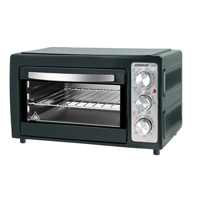 Johnson forno elettrico J35, 35 litri, 1500W, 6 funzioni di cottura, statico e ventilato, pareti antiaderenti, nero e silver