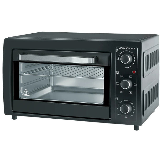 Johnson forno elettrico X48, 38 L, 2000 W, 6 funzioni di cottura, statico ventilato grill, timer meccanico, nero