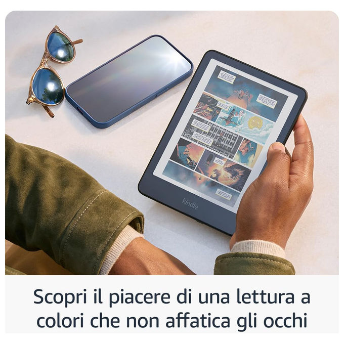 Amazon Kindle Colorsoft, lettore e-book, schermo a colori 7 pollici, 16 GB, luce regolabile bianco ambra, resistente all'acqua, nero