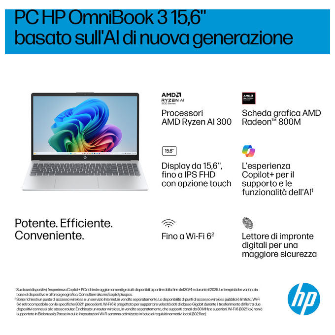 HP D46YCEA OmniBook 3 Laptop Next Gen AI 15-fn0015nl Computer portatile 15,6 pollici Full HD 24 GB RAM 1 TB SSD Windows 11 Home colore Argento