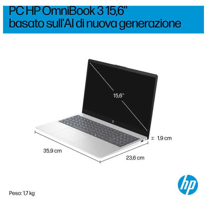 HP D46YCEA OmniBook 3 Laptop Next Gen AI 15-fn0015nl Computer portatile 15,6 pollici Full HD 24 GB RAM 1 TB SSD Windows 11 Home colore Argento