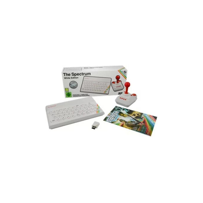 Retro Games The Spectrum White Edition, computer retrogaming, emulazione ZX Spectrum 16K 48K 128K, 48 giochi inclusi, uscita HDMI 720p, joystick e chiavetta USB