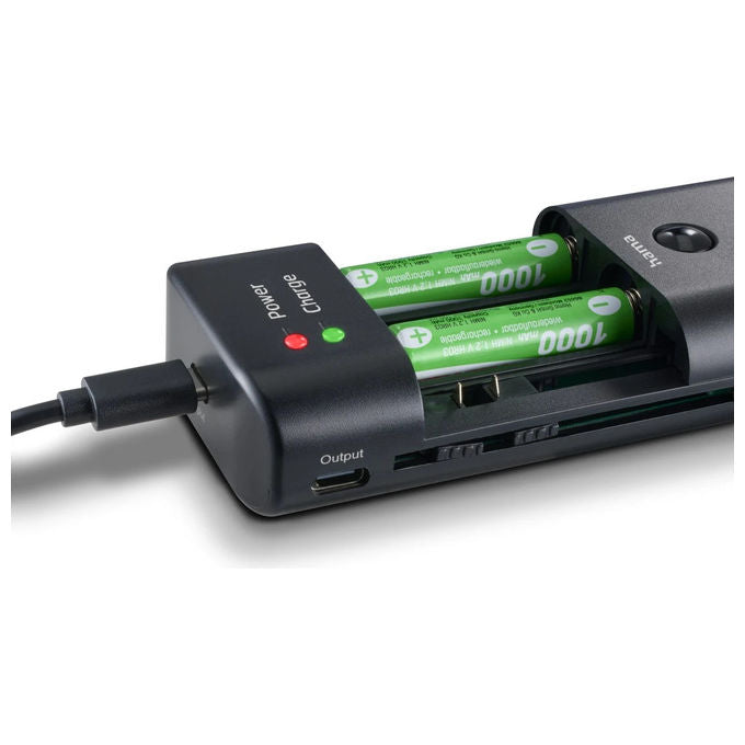 Hama caricabatterie universale USB, compatibile AA AAA, litio NiMH, 5V 3A, indicatore LED, nero, 00081390