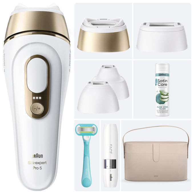 Braun Silk expert Pro 5 dispositivo IPL, epilazione permanente viso e corpo, 400000 impulsi, 4 testine, PL5431