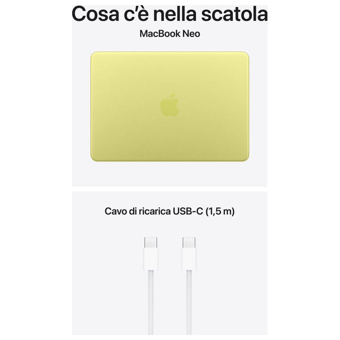 Apple MacBook Neo 13'', chip A18 Pro, cpu 6-core, gpu 5-core, 8GB RAM, 512GB SSD, Touch ID, giallo agrume