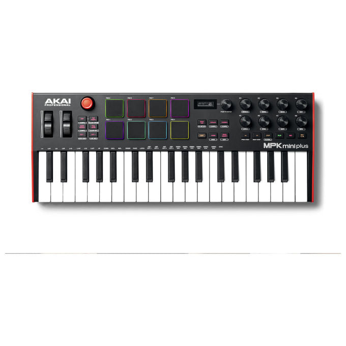 Akai MPK Mini Plus, tastiera controller MIDI 37 tasti, 8 pad RGB, encoder rotativi, sequencer, display OLED, USB, nero