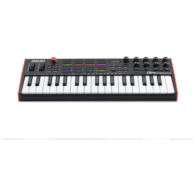 Akai MPK Mini Plus, tastiera controller MIDI 37 tasti, 8 pad RGB, encoder rotativi, sequencer, display OLED, USB, nero
