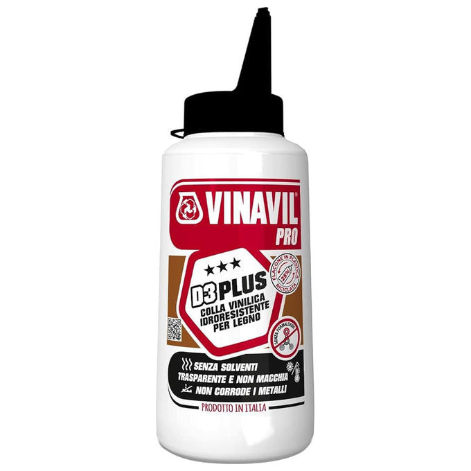 Vinavil colla vinilica Pro D3 Plus per legno, idroresistente classe D3, trasparente, senza formaldeide, 750 g
