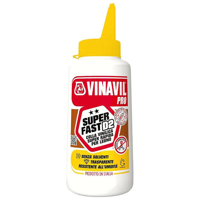 Vinavil colla vinilica per legno Pro Super Fast D2, 750 ml, resistente all'umidita', senza formaldeide, trasparente